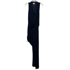 Hemlut Lang Asymmetrical Sleeveless Ruched Jersey Draped Black Maxi Dress Size M
